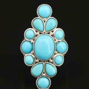 Sterling Turquoise Cluster Navette Ring